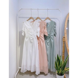Váy maxi cổ v dúm eo