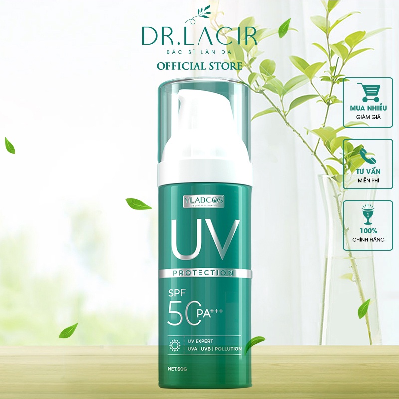 Kem chống nắng đa tầng giúp chống nắng,dưỡng trắng da,mờ thâm, SPF 50PA+++ Uv Protection Ylabcos DR.LACIR Hộp 60g DR122