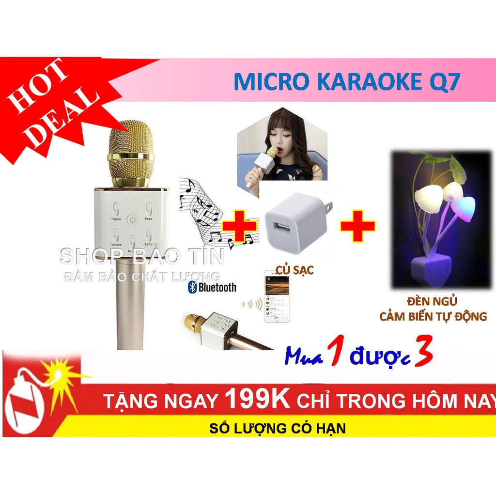 Micro hát karaoke kết hợp nghe nhạc  kết nối dễ dàng tặng kèm đèn ngủ cảm biến hình cây lấm + 1cốc sạc nhanh