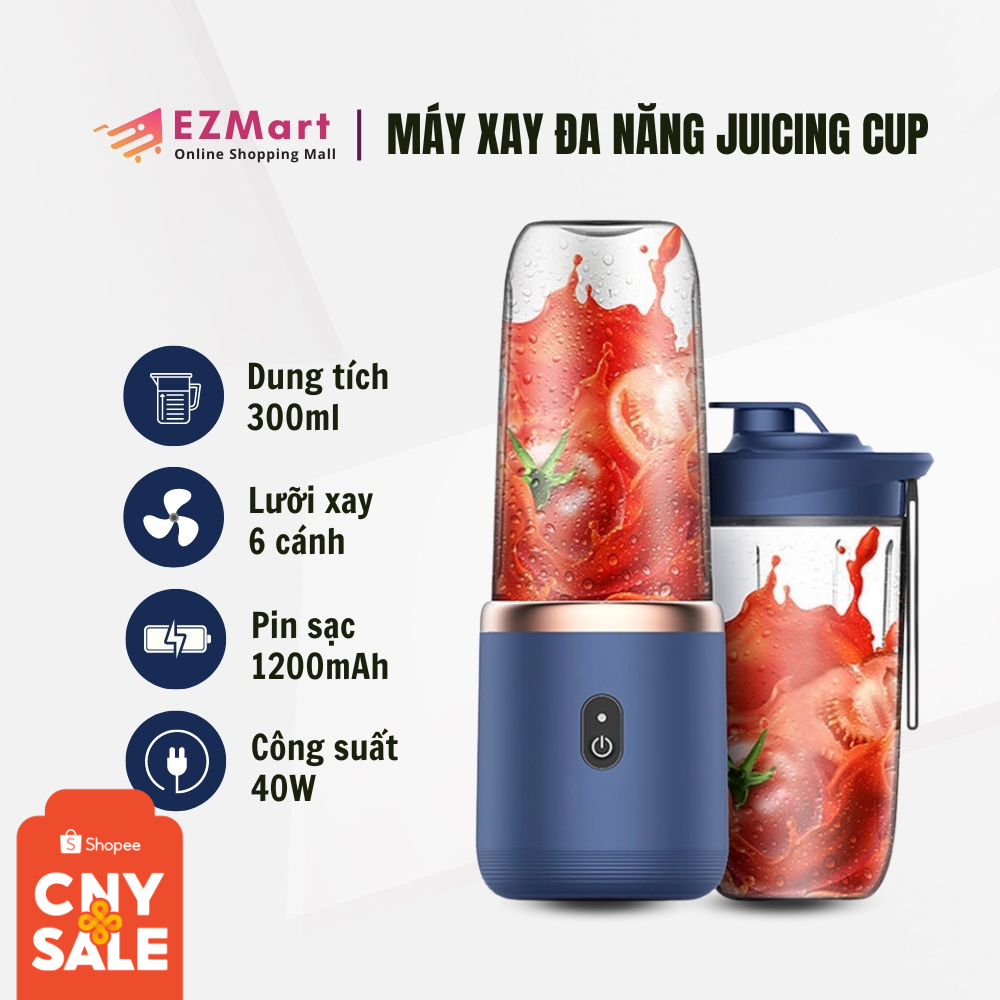 Máy Xay Sinh Tố Juicing Cup 300ML Cầm Tay 6 Lưỡi Sử Dụng Pin Sạc Cổng USB Siêu Tiện Lợi, Máy Xay Đa Năng