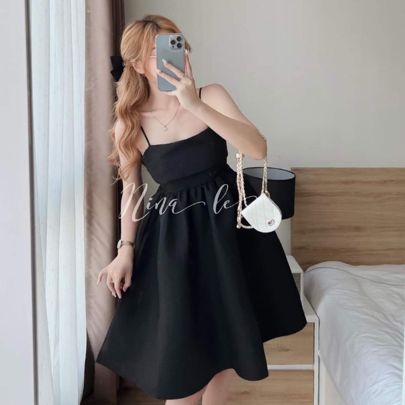 Đầm babydoll xốp 2 dây nơ lưng