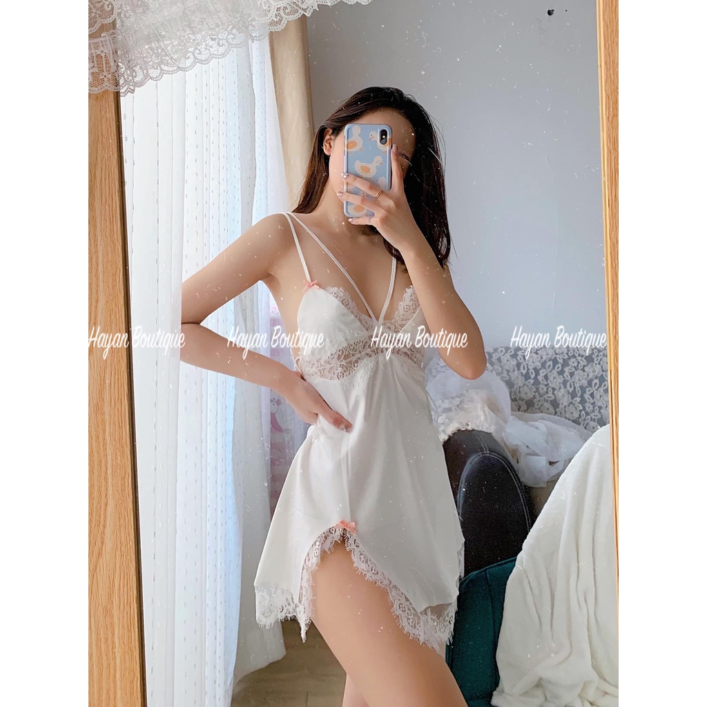 Váy ngủ sexy đan dây chéo ngực xẻ đùi QUẢNG CHÂU #HT77