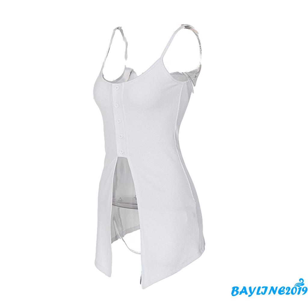 Áo Hai Dây Màu Trơn Xẻ Tà Phối Hàng Nút Phía Trước Thời Trang Cho Nữ