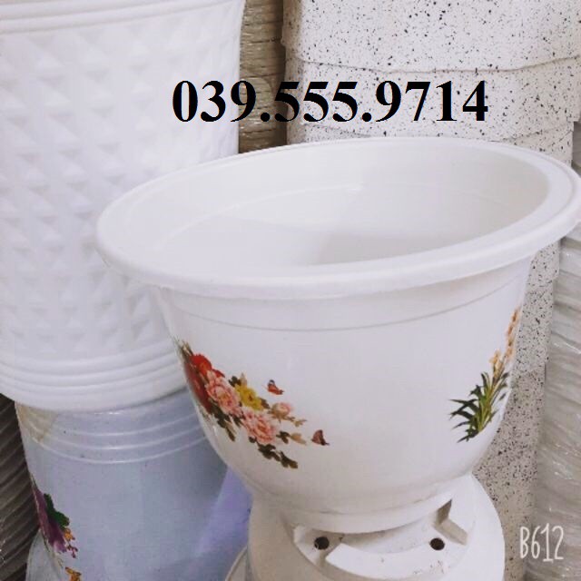 10 Chậu Nhựa Trồng Cây In Hoa Văn Bốn Mùa A280 ( KT 24x17x14)