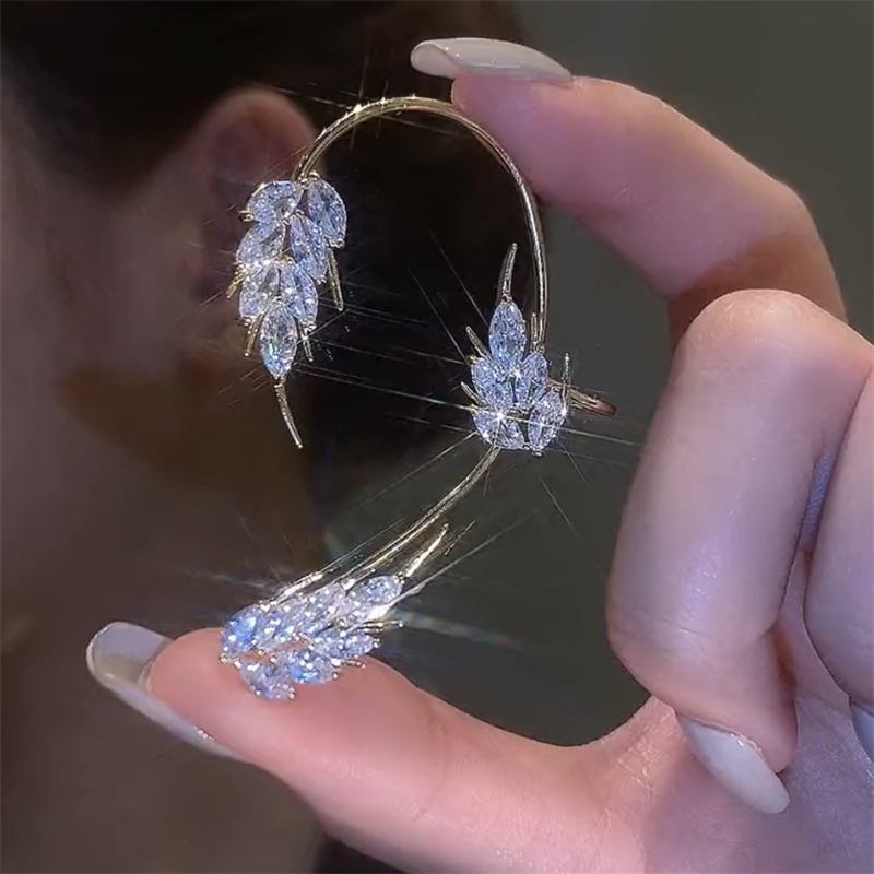Tik Tok Bán Chạy Khuyên Tai Kẹp Vành Không Cần Xỏ Lỗ Hình Hoa Lá Lông Vũ Kim Cương Lấp Lánh Thời Trang Cho Nữ