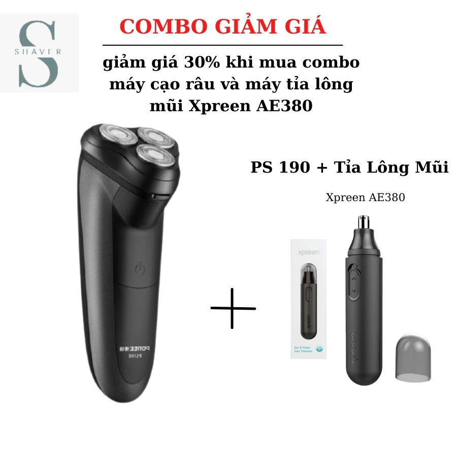 Combo máy cạo râu POREE PS190 và máy tỉa lông mũi Xpreen AE3803