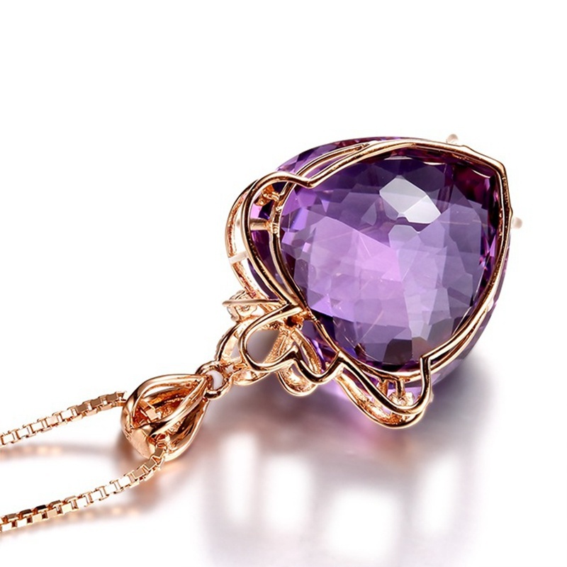 Vòng cổ mạ vàng 18K mặt trái tim đính đá thạch anh tím thời trang