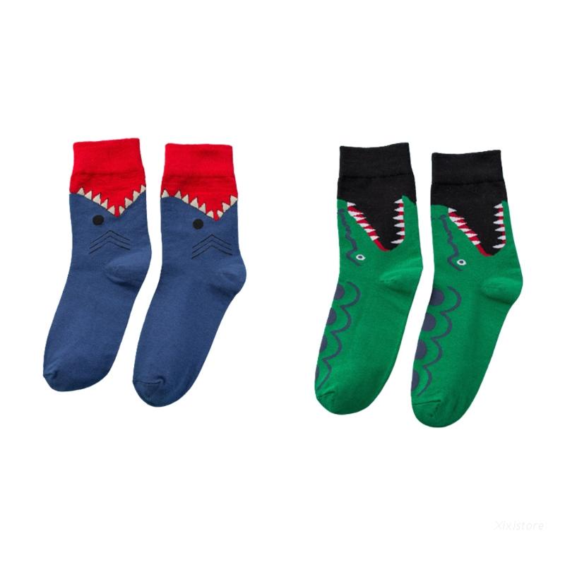 Vớ cotton XIXI cổ cao in họa tiết cá sấu/cá mập nhiều màu sắc phong cách Harajuku cho nam và nữ