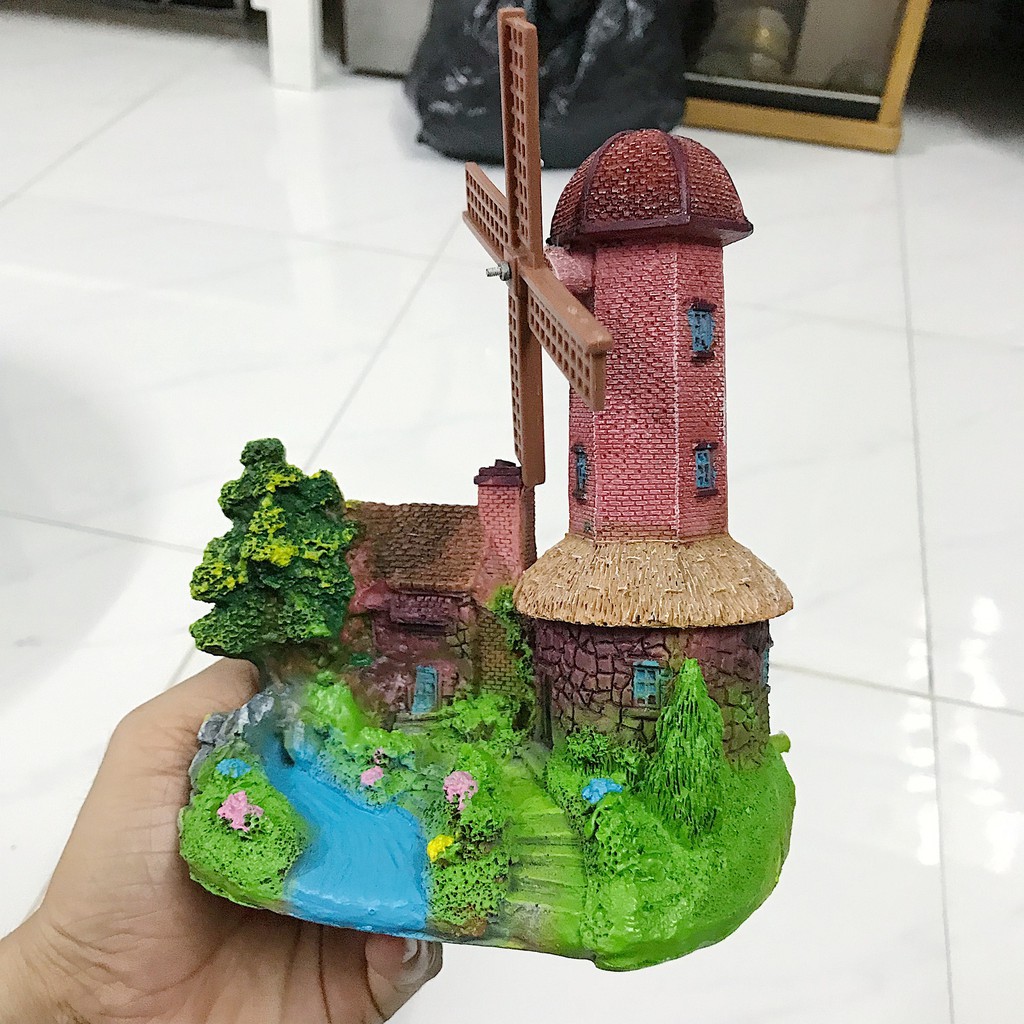 TIỂU CẢNH BÁNH QUAY TRANG TRÍ HỒ CÁ NON BỘ DÀI 15CM RỘNG 10CM CAO 17CM