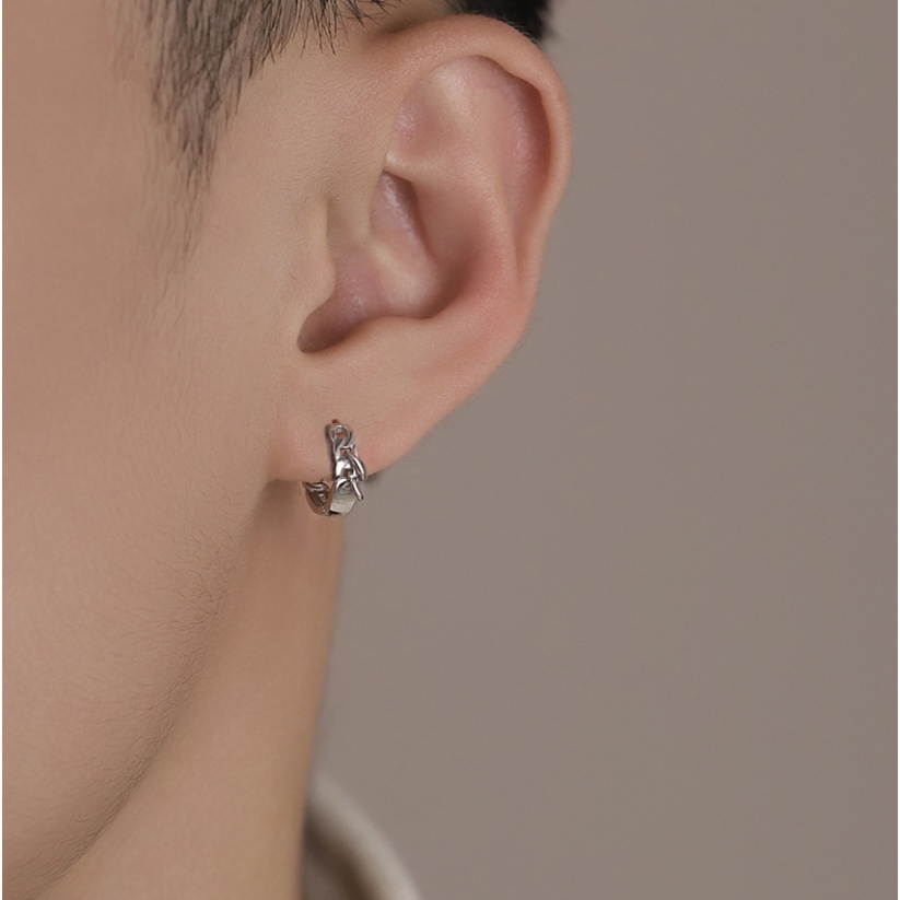 Khuyên tai tròn bạc nam nữ dây xích cool ngầu Kratos chất liệu titan hoa tai khuyên tai phong cách Hàn Quốc - HT30