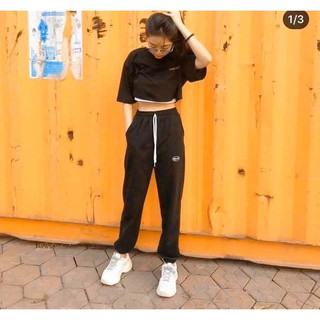 SET BIGSIZE áo kiểu croptop mix áo 3 lỗ bên trong in chữ và quần jogger cực hot