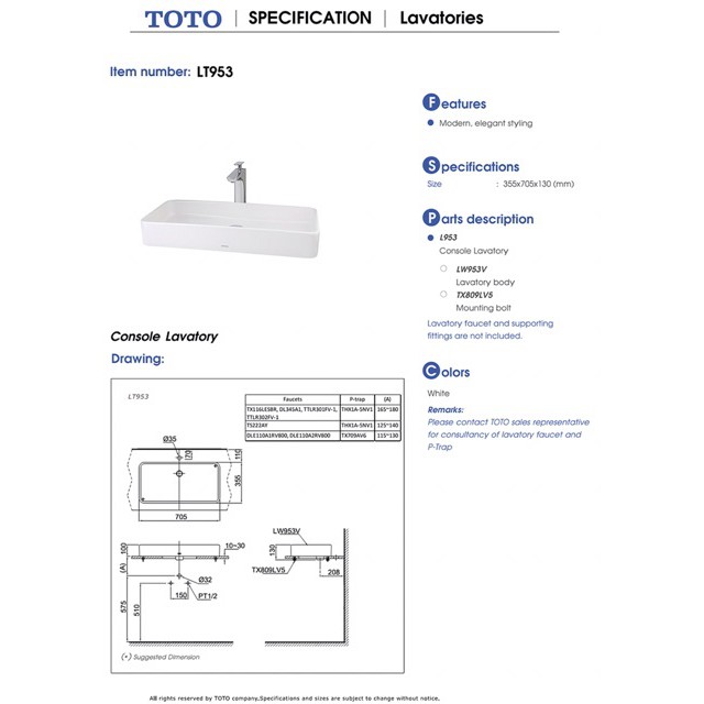 Chậu Đặt Trên Bàn lavabo ToTo LT953