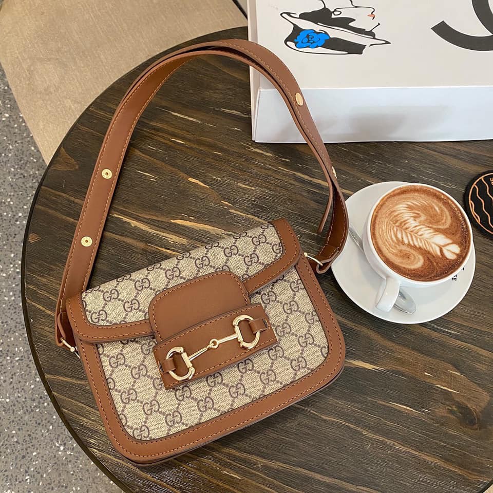 Túi nữ đeo chéo đeo vai kèm đai xinh màu nâu h46