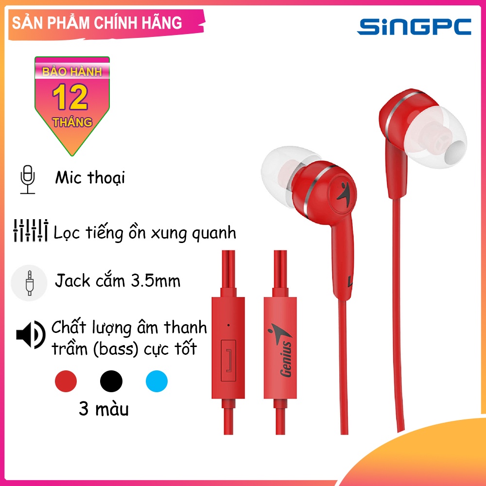 Tai nghe Genius HS-M320 Bass chống ồn tích hợp Micro và nút điều khiển âm lượng - Hàng Chính Hãng