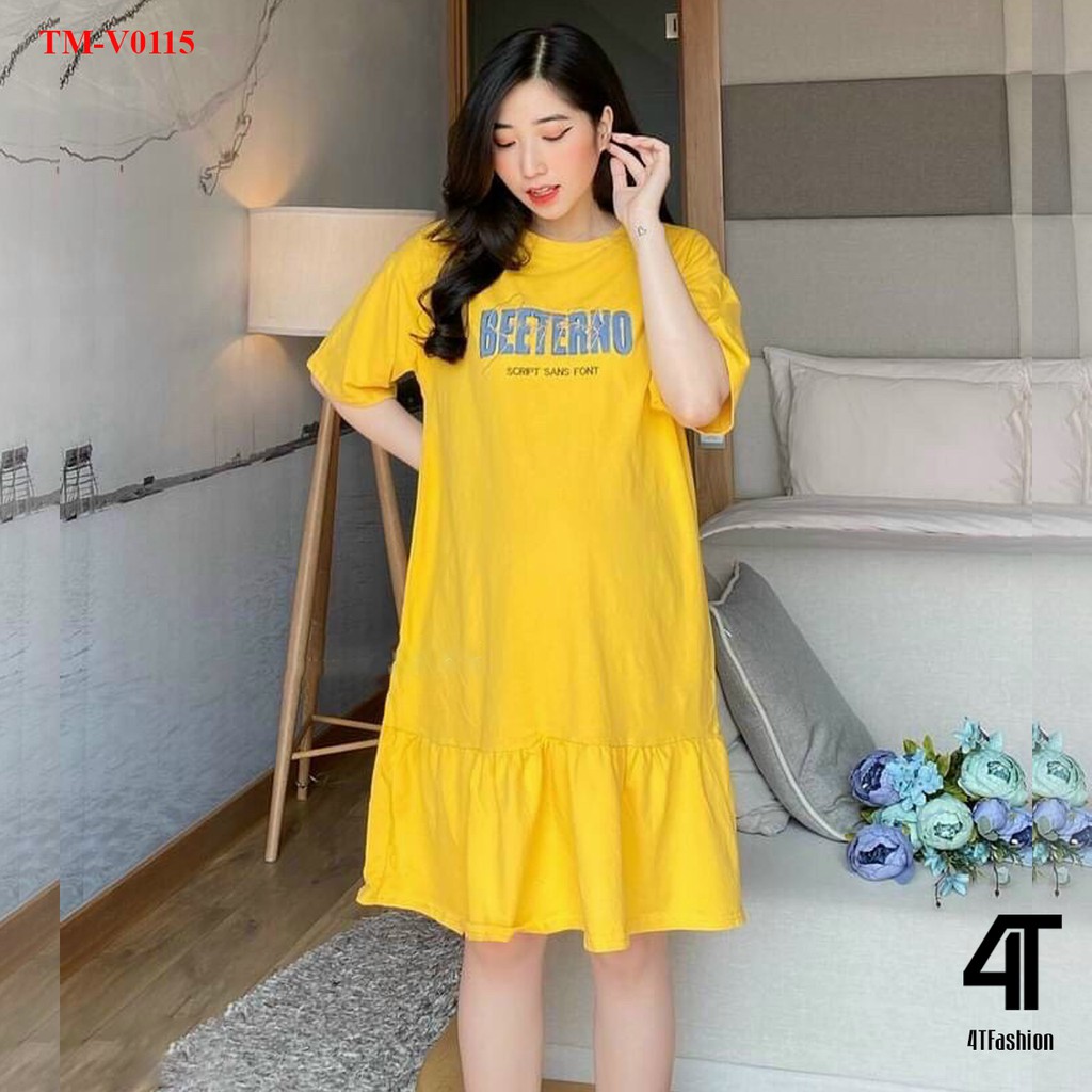 Váy bầu 4T Fashion - Đầm bigsize chữ trước ngực dáng đuôi cá chất cotton siêu xinh