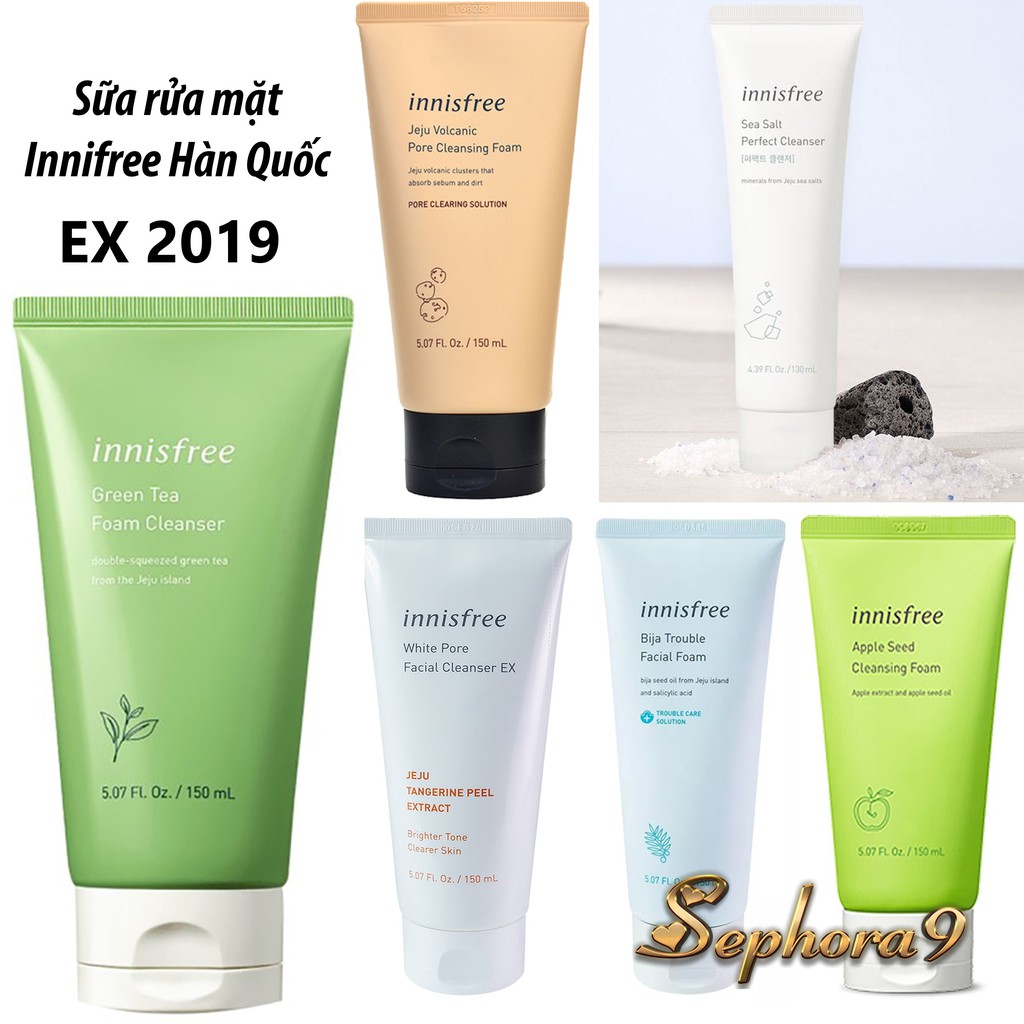 Sữa rửa mặt Innisfree Green Tea \ Apple Seed \ Jeju Volcanic \ Bija Trouble \ Sea Salt \ White Pore