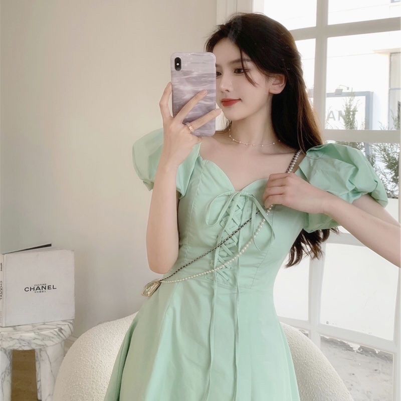 VÁY XANH MINT DÂY THẮT TRƯỚC