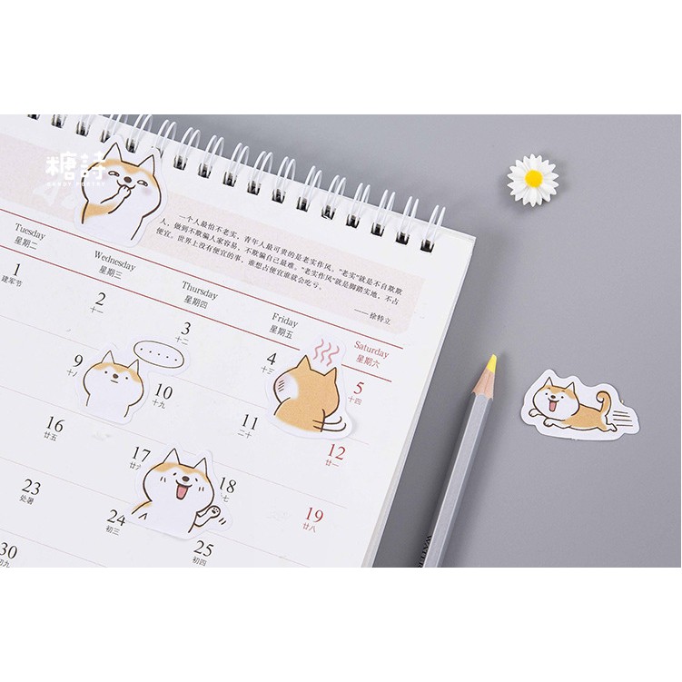 Hộp 45 miếng sticker mẫu cún shiba tai vàng