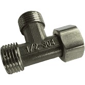 Tê inox 304 hai đầu ren 21mm và 1 đầu rắc co 21mm