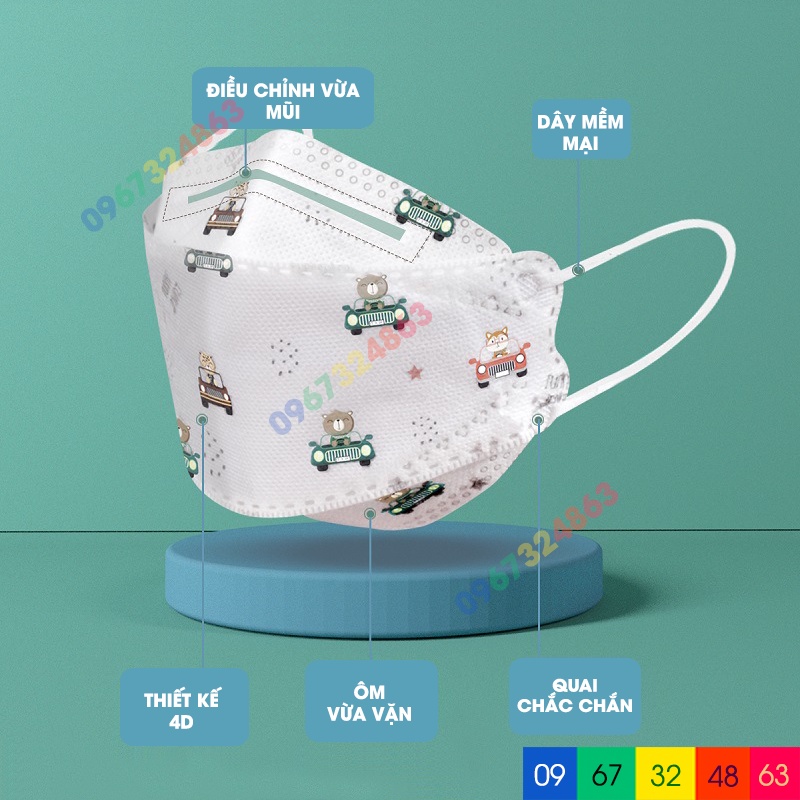 Combo 5 CHIẾC Khẩu Trang Cho Bé 4D KF94 Từ 3-12 Tuổi Kháng Khuẩn Công Nghệ Hàn Quốc Chất Lượng Cao