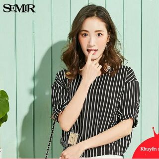 Áo croptop sọc trắng đen hãng SEMIR