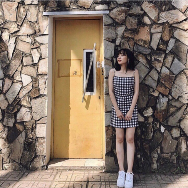 Đầm caro 2 dây