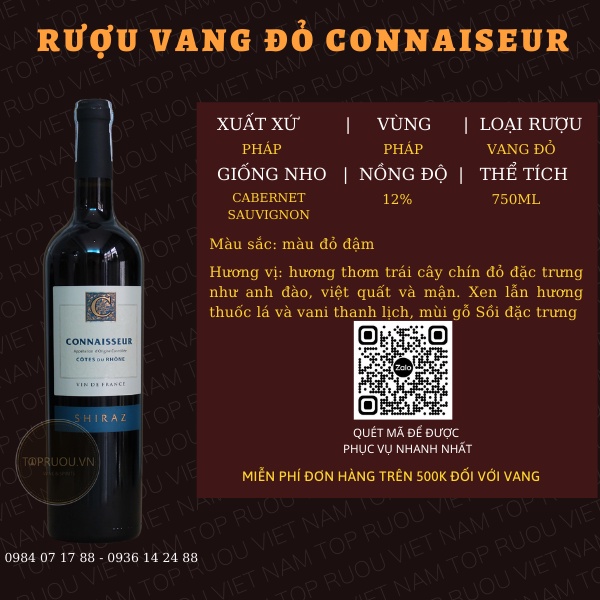Vang Đỏ CONNAISEUR 750ML - PHÁP - 12%