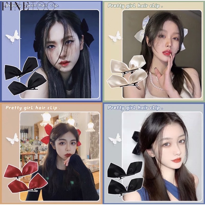 Set 2 kẹp tóc nơ Jisoo, kẹp tóc nhung satin phong cách Hàn Quốc