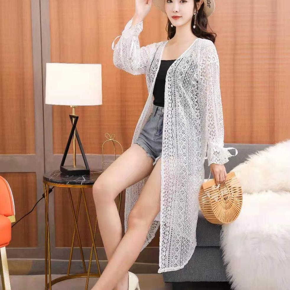 Giảm giáÁo khoác Cardigan dáng dài phối ren thời trang đi biển (7122)