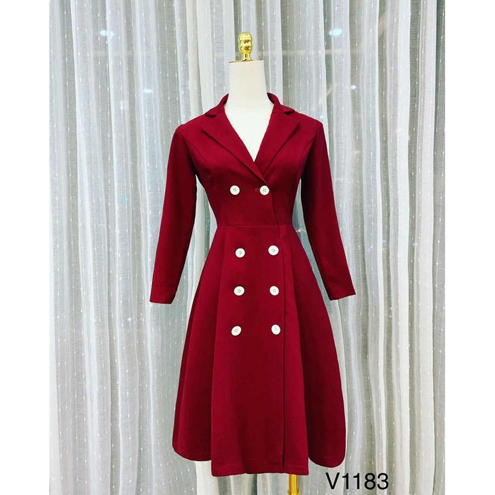 [ xả kho ] MiD Đầm xòe tay dài phối nút V1183 Mie Design kèm hình thật