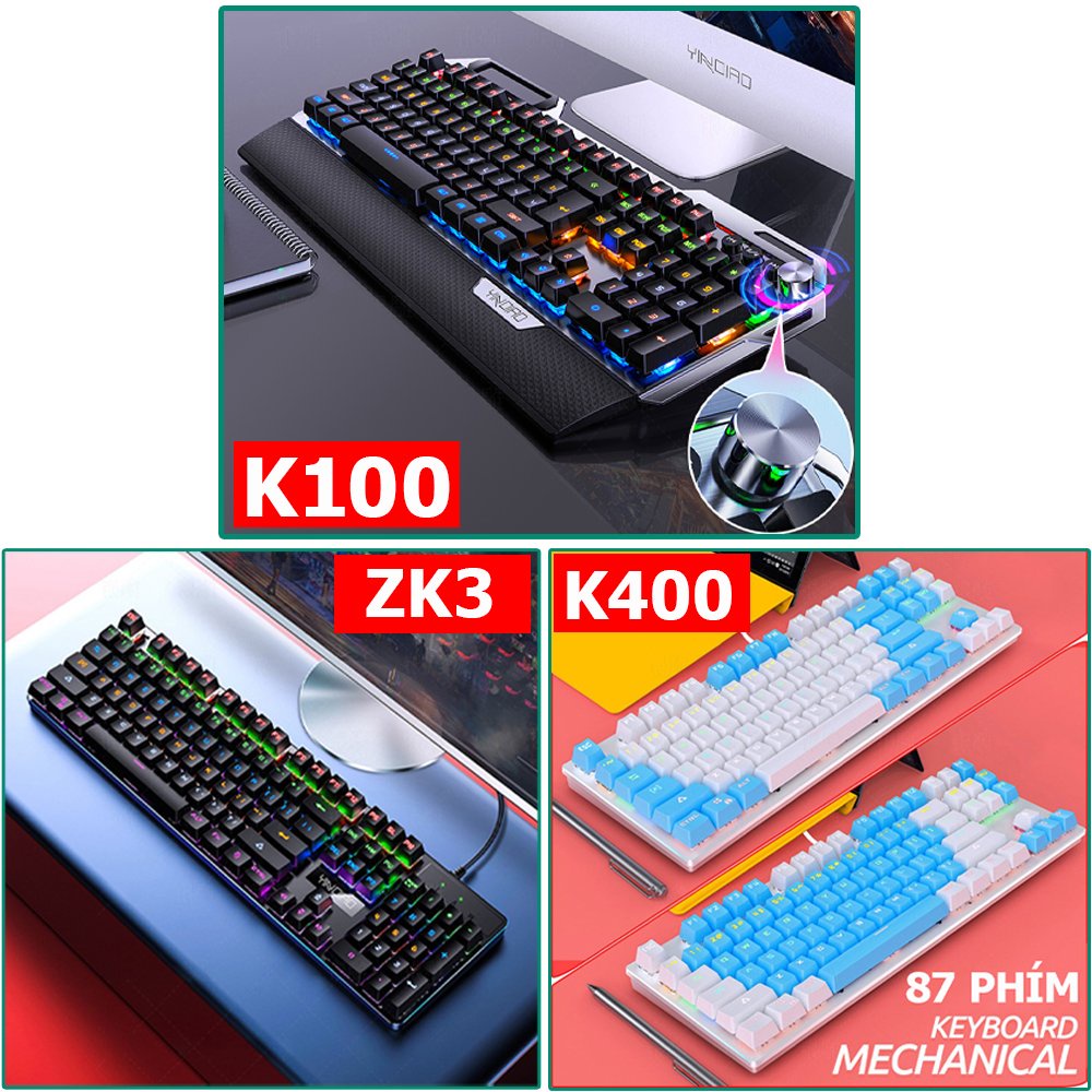 [Mã ELHAMS5 giảm 6% đơn 300K] Bàn Phím Cơ K100 Led 12 Chế Độ Phím Cơ Blue Switch Full size 104 phím.