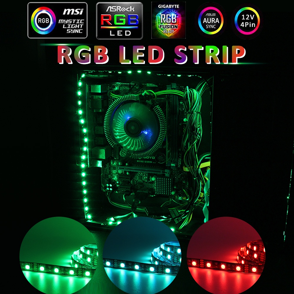 Đèn LED RGB Dải 12V 4Pin IP30 ARGB Header Aura Sync Bo Mạch Chủ Điều Khiển PC Vỏ Máy Tính SMD 5050 R