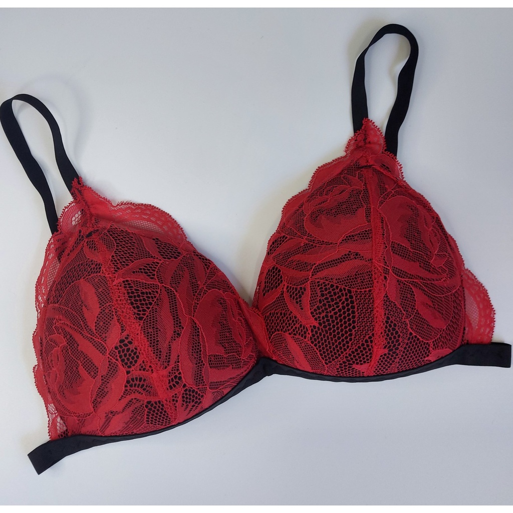 Bộ đồ lót nữ ren, bralette sexy không gọng mút mỏng đỏ (form lớn)SB01 [95's House]