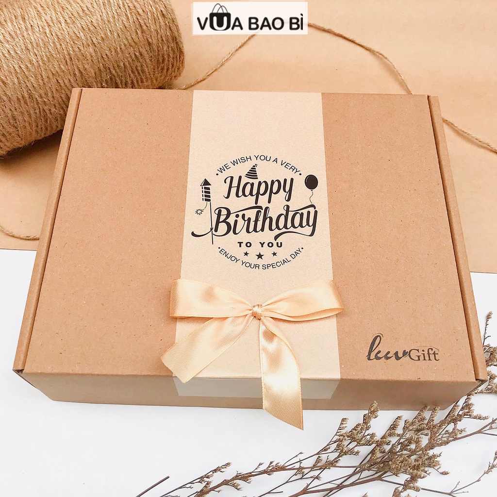 Hộp đựng quà LuvGift kèm túi đựng, hộp quà sinh nhật giấy kraft kèm rơm lót tặng bạn gái/trai