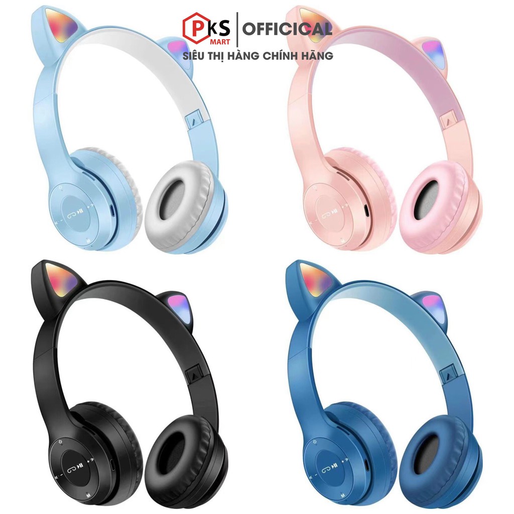 Tai Nghe Bluetooth P47m Thiết Kế Tai Mèo Dễ Thương