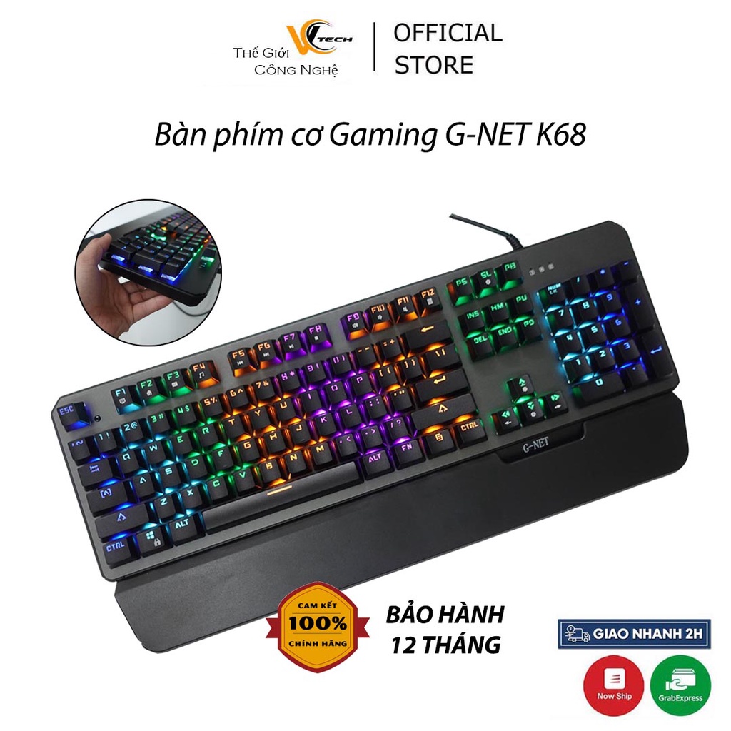 Bàn phím cơ Gaming G-NET K68 led, bàn phím cho game thủ, phím bấm nhạy, siêu bền - Hàng chính hãng
