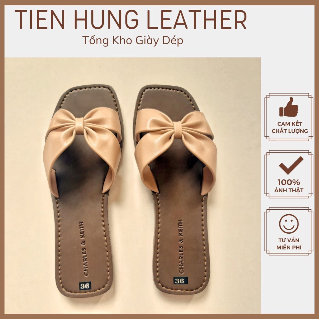 Dép lê thắt nơ, sandal nữ quai ngang đế kếp, dép thời trang Tiến Hùng TH005