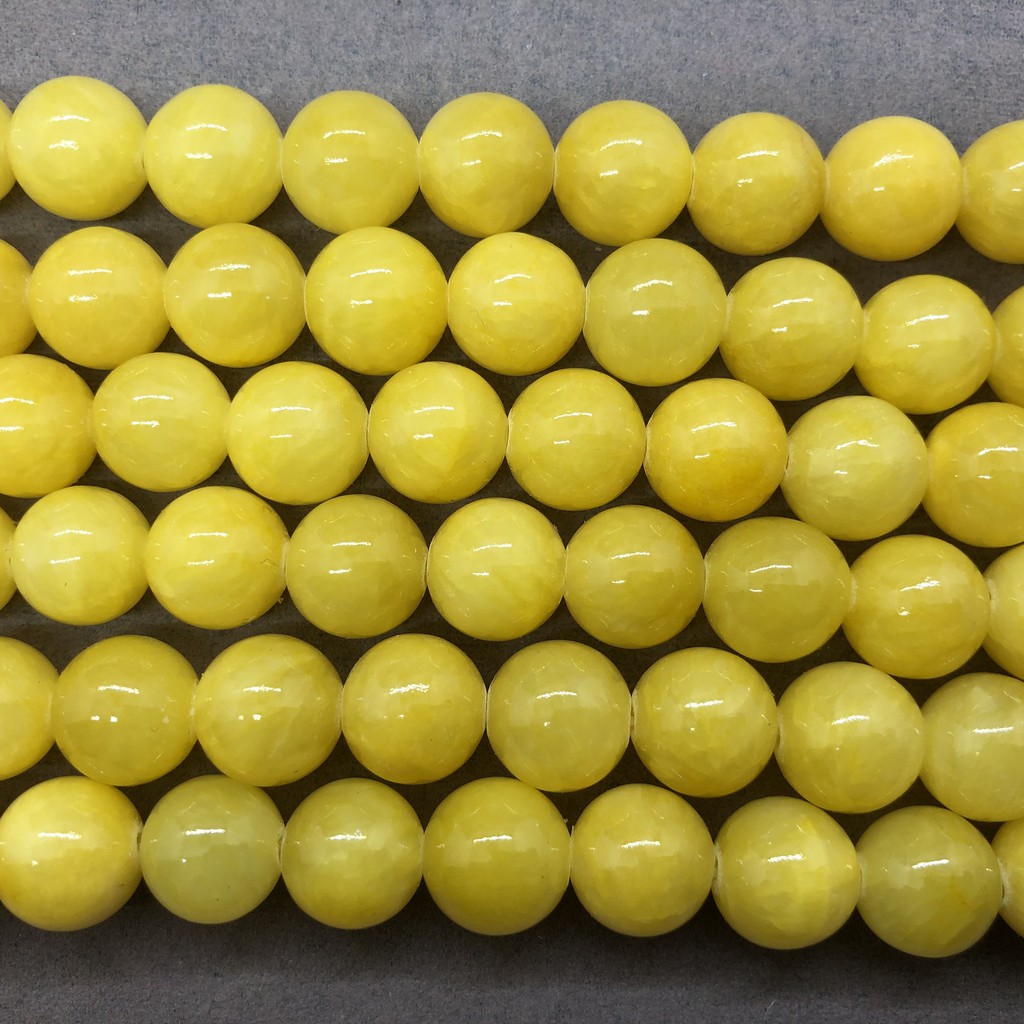 Hạt đá ngọc bích màu vàng Chalcedony tự nhiên dạng tròn 4-12mm DIY