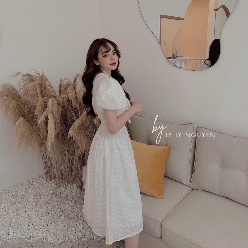 Váy hoa ren cổ bẻ  Chất thô hoa dệt nổi lót lớp cotton | BigBuy360 - bigbuy360.vn