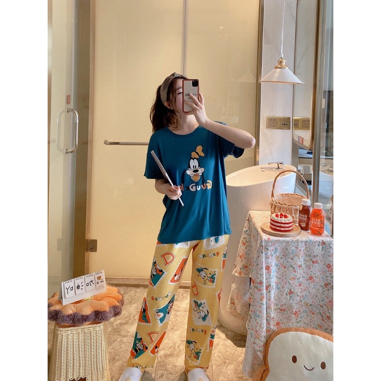 [SẴN 6 Mẫu] Đồ Bộ Ngủ Nữ Chất Liệu Thun Mát Mặc Ở Nhà , In Hoạt Hình Cute