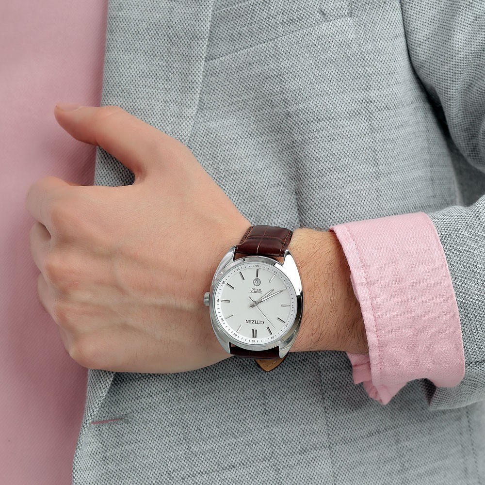 Đồng Hồ Citizen Nam Dây Da Pin-Quartz BI5090-09A - Mặt Trắng (42mm)