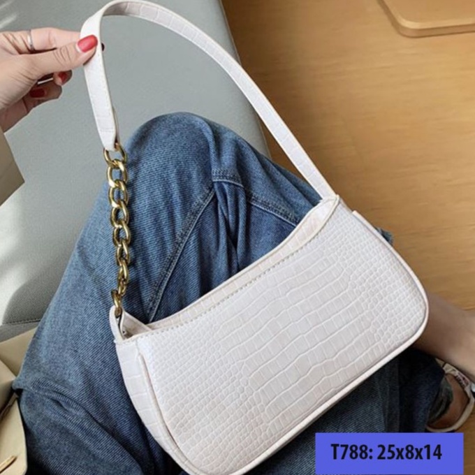 Túi đeo chéo, túi kẹp nách nữ đeo vai dây da phối xích phong cách Hàn Quốc kèm