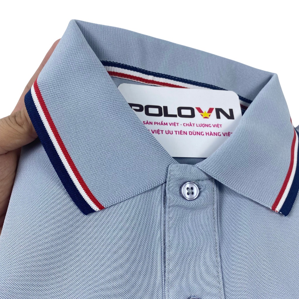 Áo thun Polo nam cổ bẻ Basic màu Xám Lam Phối Viền, vải cá sấu - không xù lông, không ra màu, thấm hút mồ hôi
