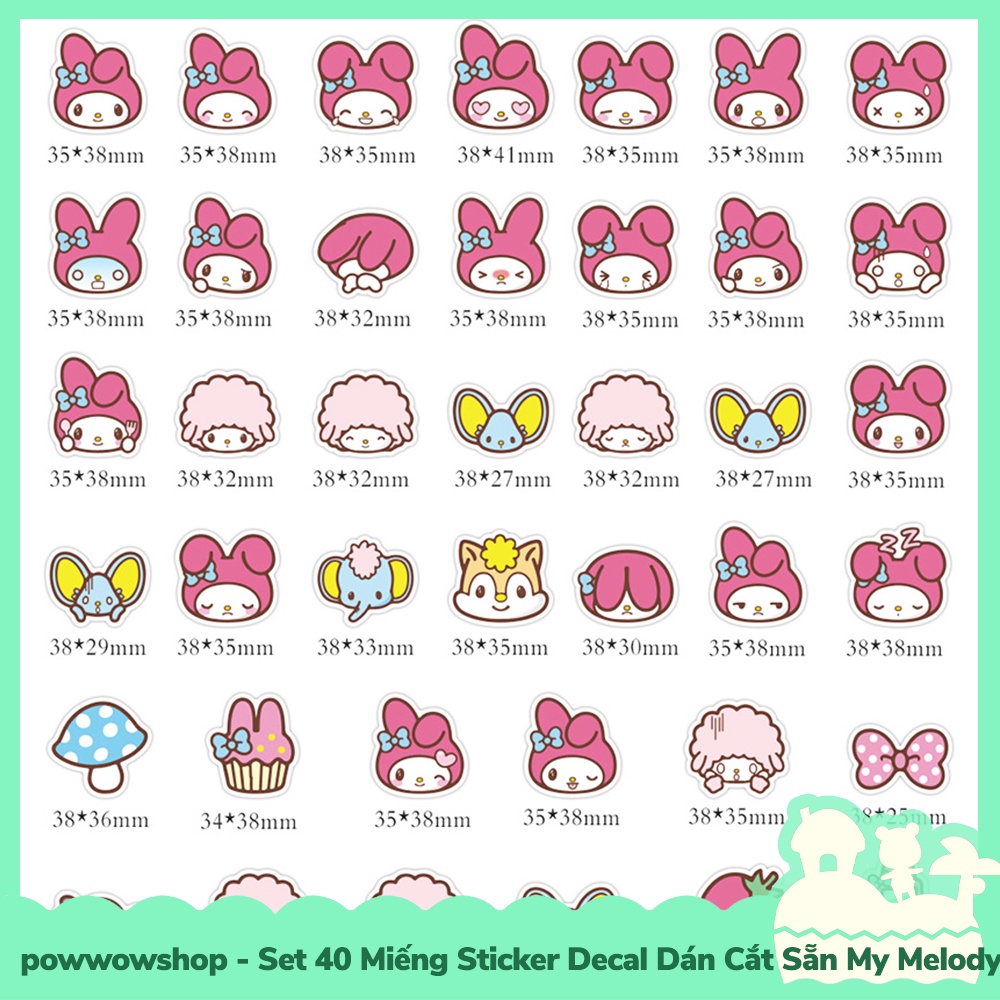 [Sẵn VN - Hỏa Tốc] Set 40 Miếng Sticker Decal Cắt Sẵn DIY Dán Trang Trí Vật Dụng Mẫu Sanrio My Melody Red Queen Emotion