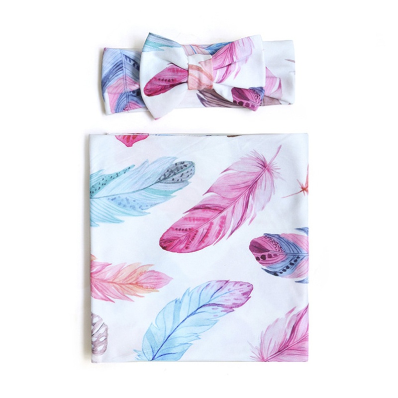 Chăn Quấn Em Bé In Họa Tiết Hoa Kèm Băng Đô Xinh Xắn