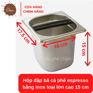 Hộp đập bã cà phê espresso bằng inox loại lớn cao 15 cm