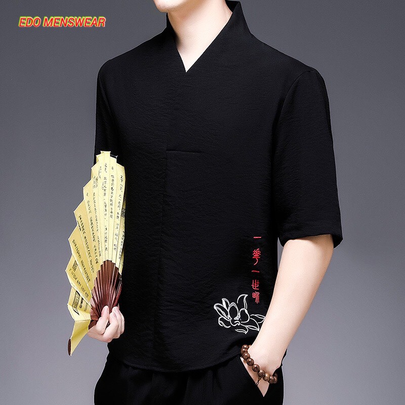 Áo cộc đũi Sen Edo Menswear, áo đũi cộc tay Hàn Quốc thoáng mát thấm hút mồ hôi tốt Top xu hướng 2023