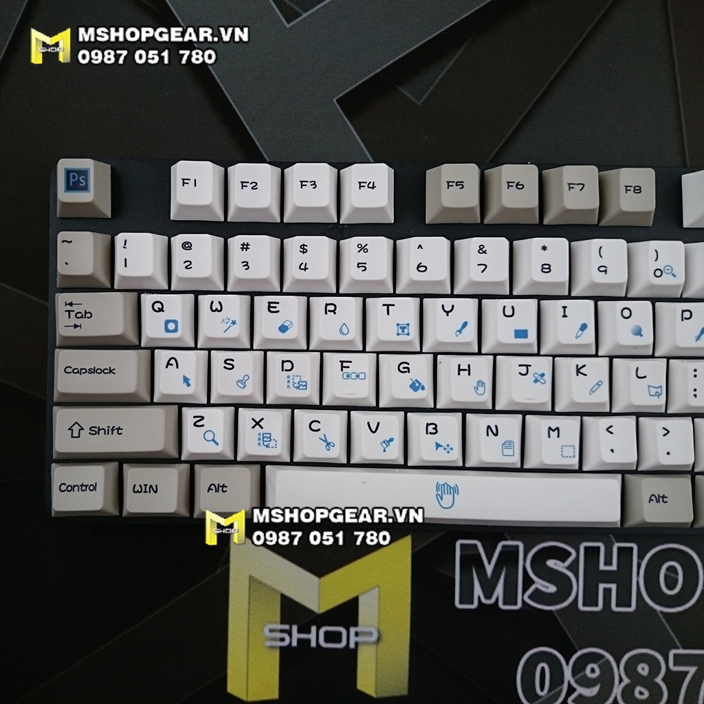 Keycap phím tắt phần mềm chỉnh sửa ảnh Adobe Photoshop màu xám trắng cherry profile 108 nút