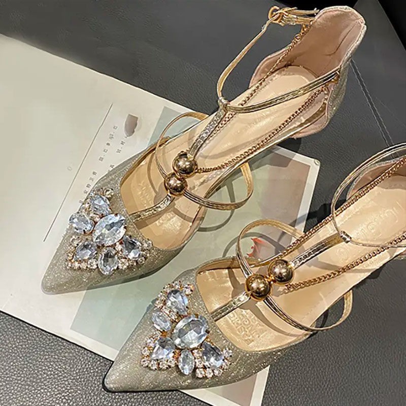 ●High heels female 2021 new spring style stiletto sexy single shoes, one-line wedding bridal sandals, summer