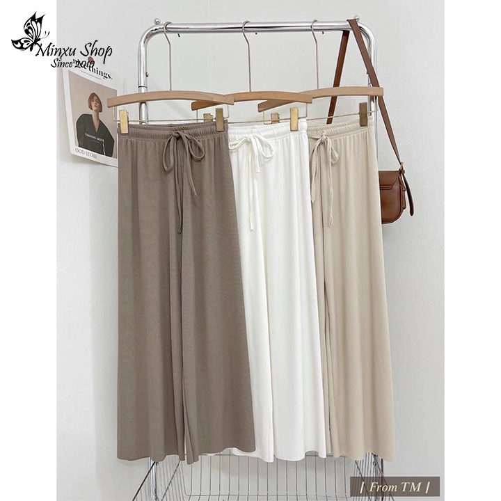Quần suông gân tăm cạp chun mềm co giãn, quần ống rộng nữ siêu thoáng mát Minxu shop QTN